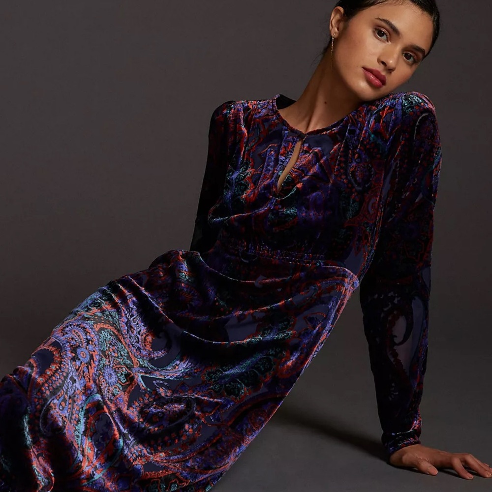Anthropologie Velvet Burnout Maxi Dress